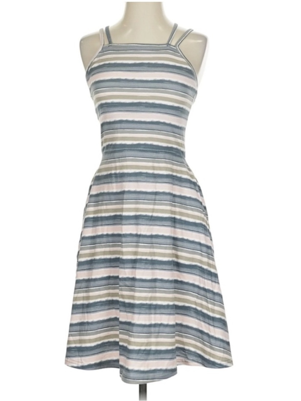 PACT Striped Built in Bra Dress Organic Cotton Fit & Flare Dress with Pockets S - Picture 10 of 11